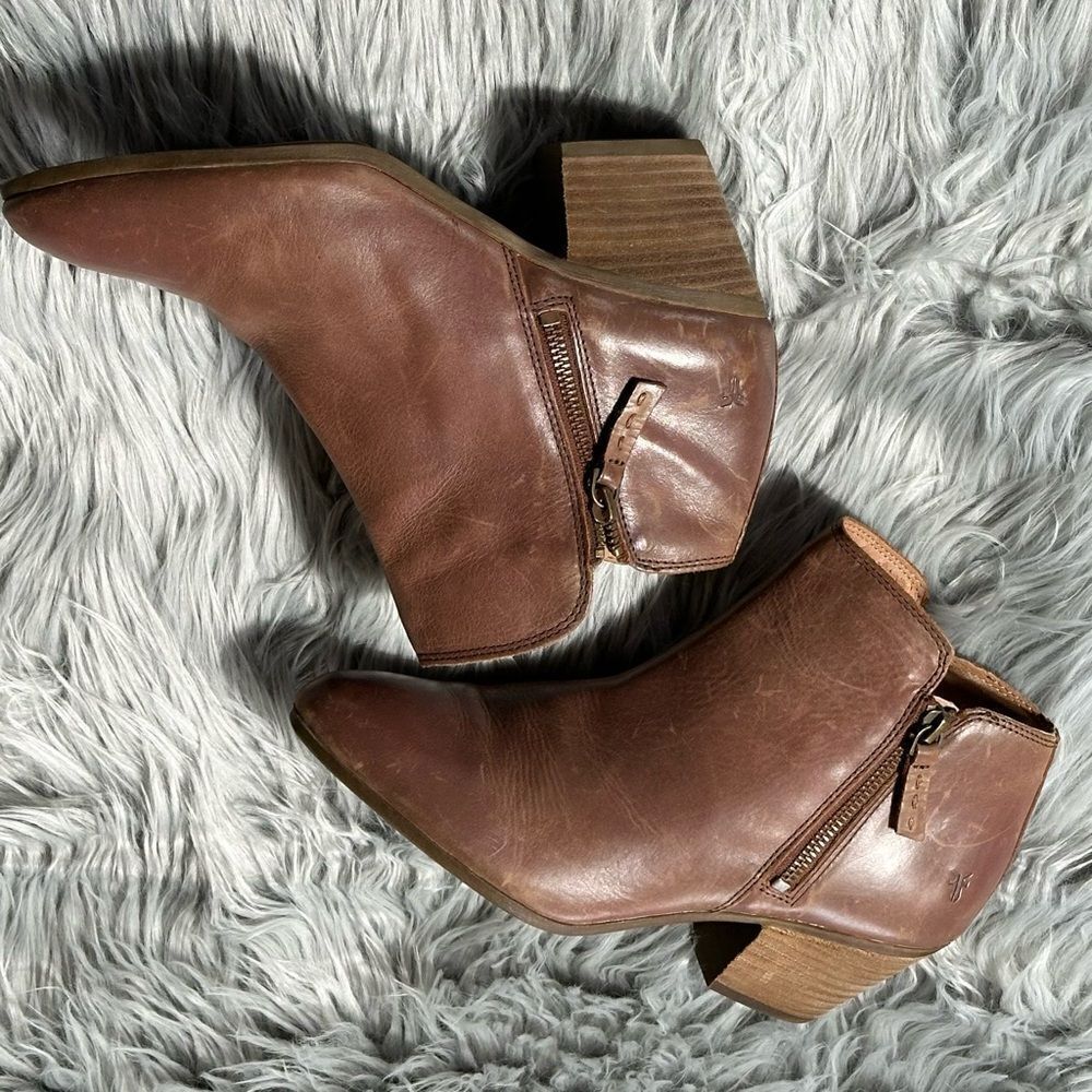 Frye Brown Heeled Boots with Chunky Heel and Open Toe